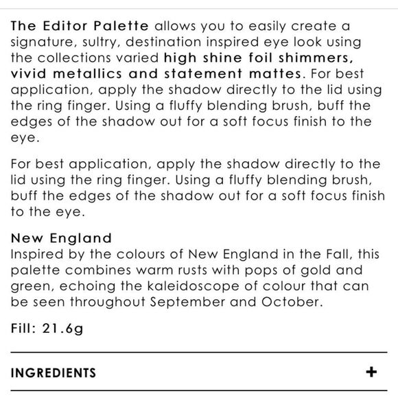 EDITOR PALETTE NEW ENGLAND
18 PIECE EYE SHADOW Palette Make-up Matte & Metallic - Picture 8 of 9